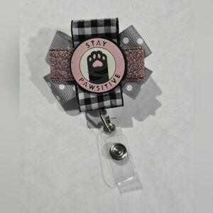 Stay Pawsitive Badge Reel Cat Lady Cat Jewelry Medical ID Lanyard Name Tag OOAK